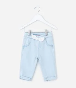 Calça Infantil em Jeans com Cós Elástico e Lacinho – Tam 3 a 18 Meses