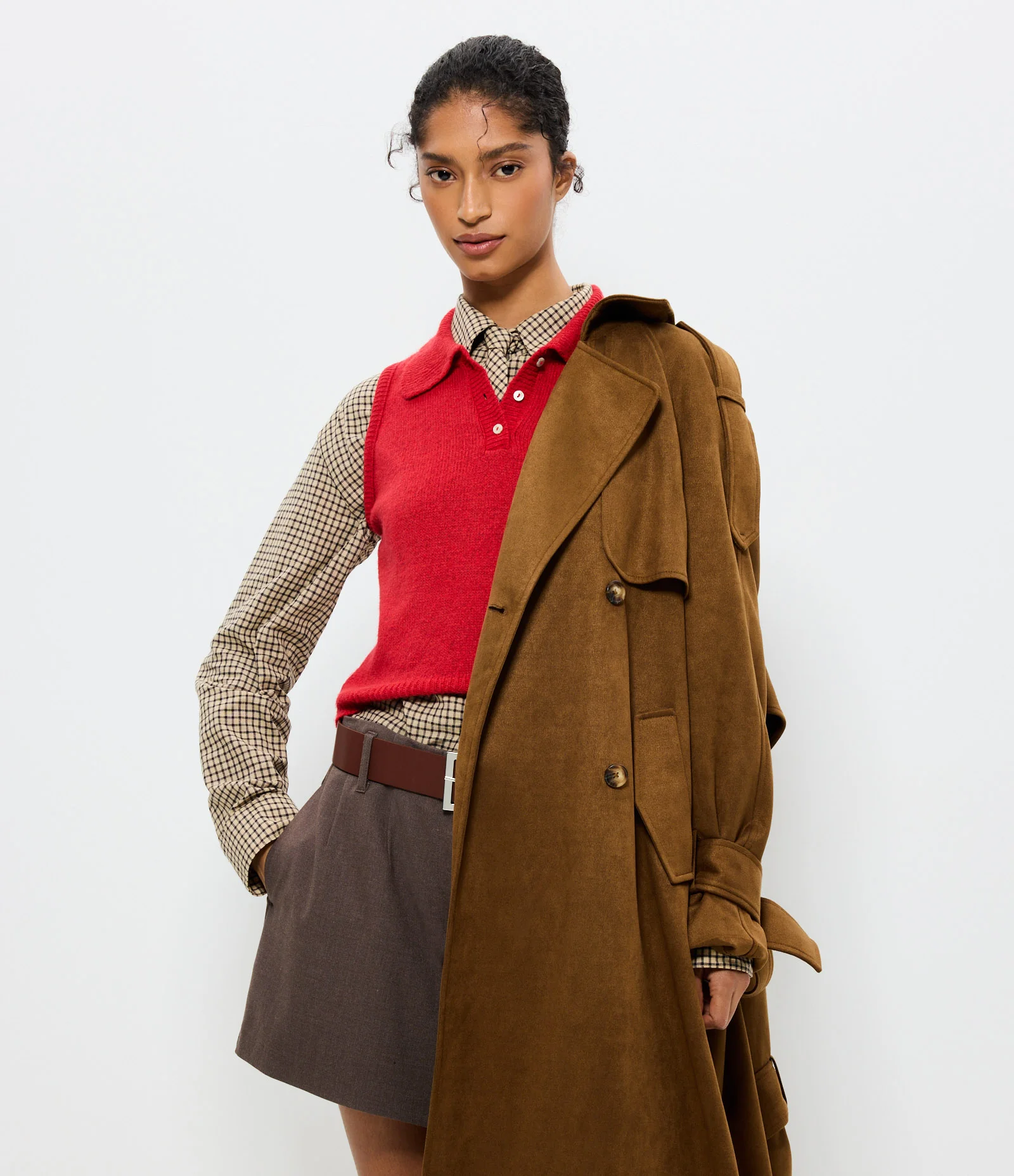 Colete em Tricô com Gola Polo e Botões Vermelho 1