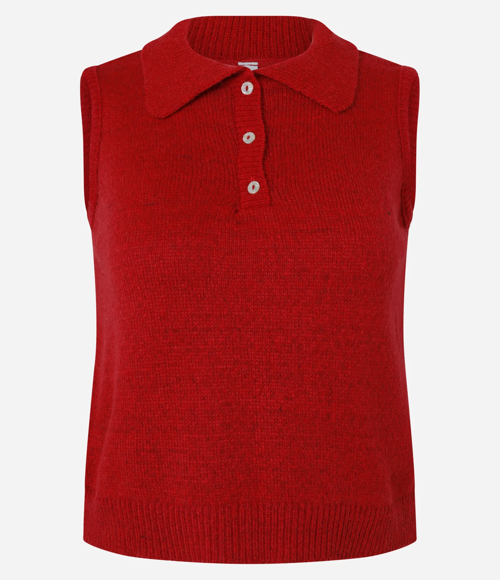 Colete em Tricô com Gola Polo e Botões Vermelho 2