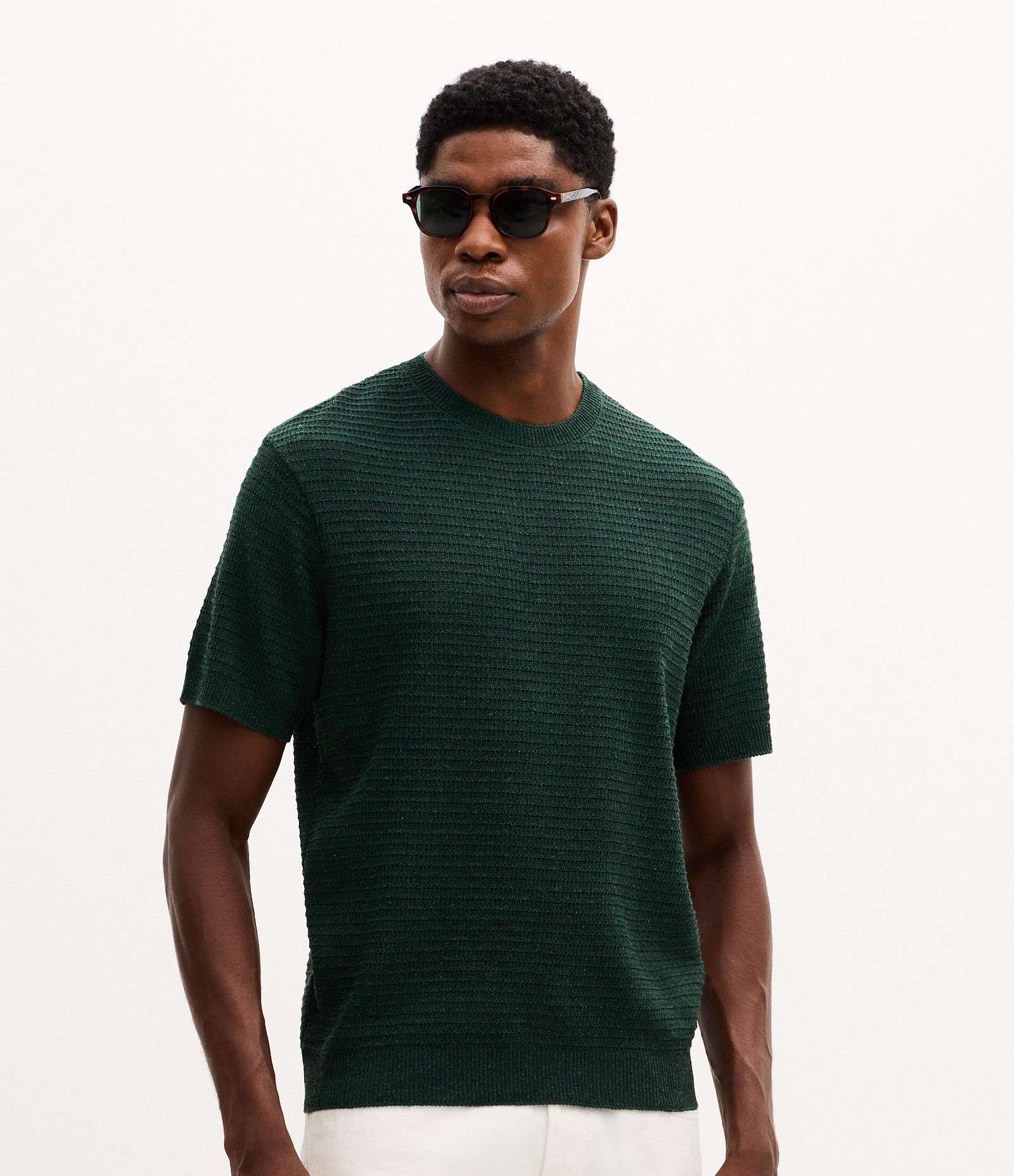 Camiseta Manga Curta em Tricoline Texturizada Verde 1