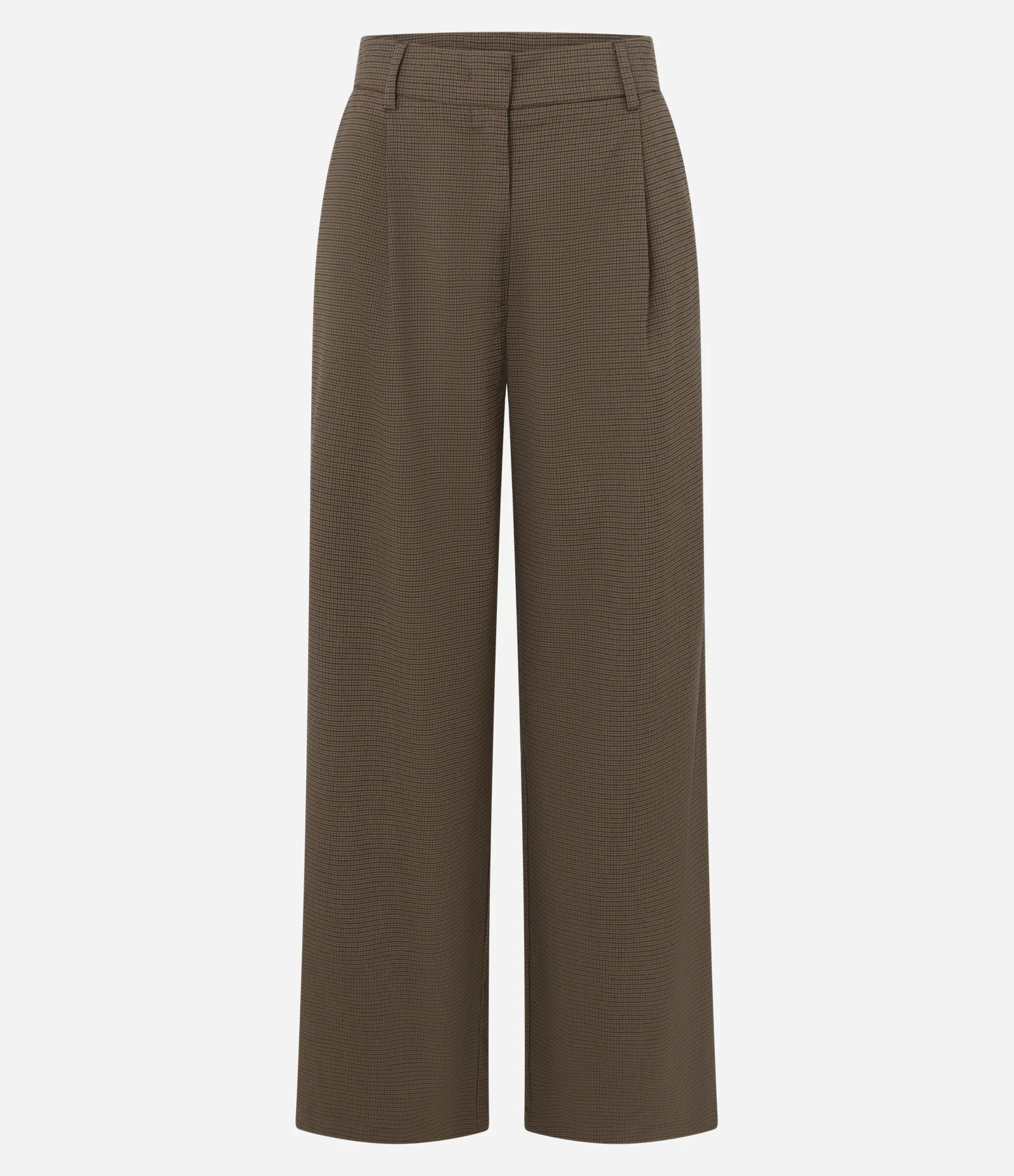 Calça Reta Alfaiatada com Estampa Pied de Poule Marrom 1