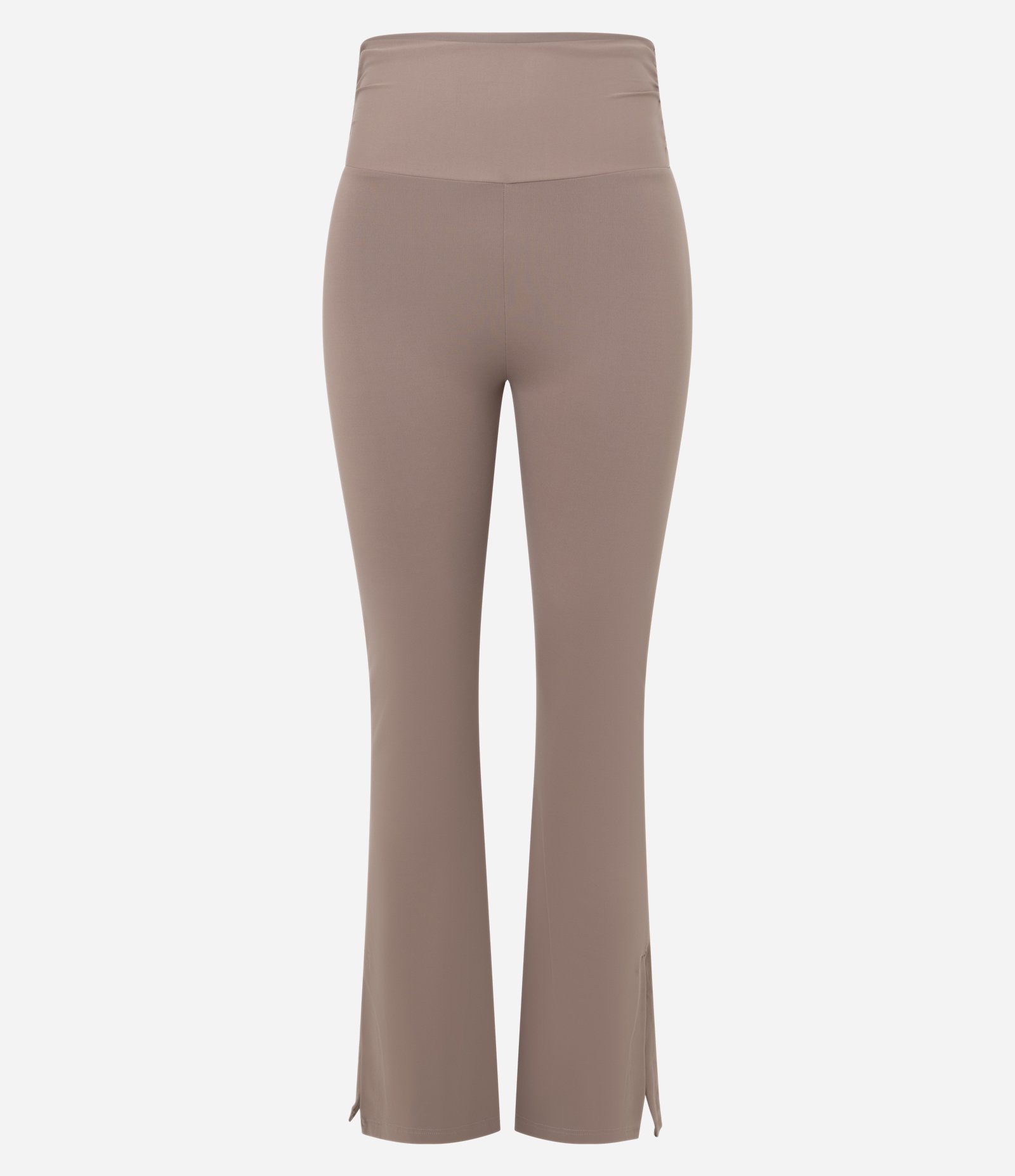 Calça Flare Esportiva com Franzido Lateral e Fenda na Barra Bege 6