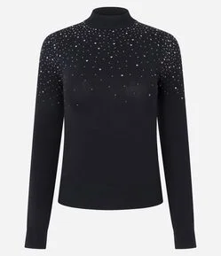 Blusa Regular em Tricô com Aplicação de Brilhos