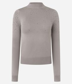Blusa Regular em Tricô com Aplicação de Brilhos