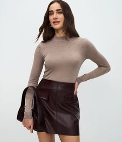 Blusa Regular em Tricô com Aplicação de Brilhos