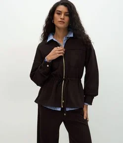 Jaqueta Parka em Modal com Zíper e Cordão Ajustável