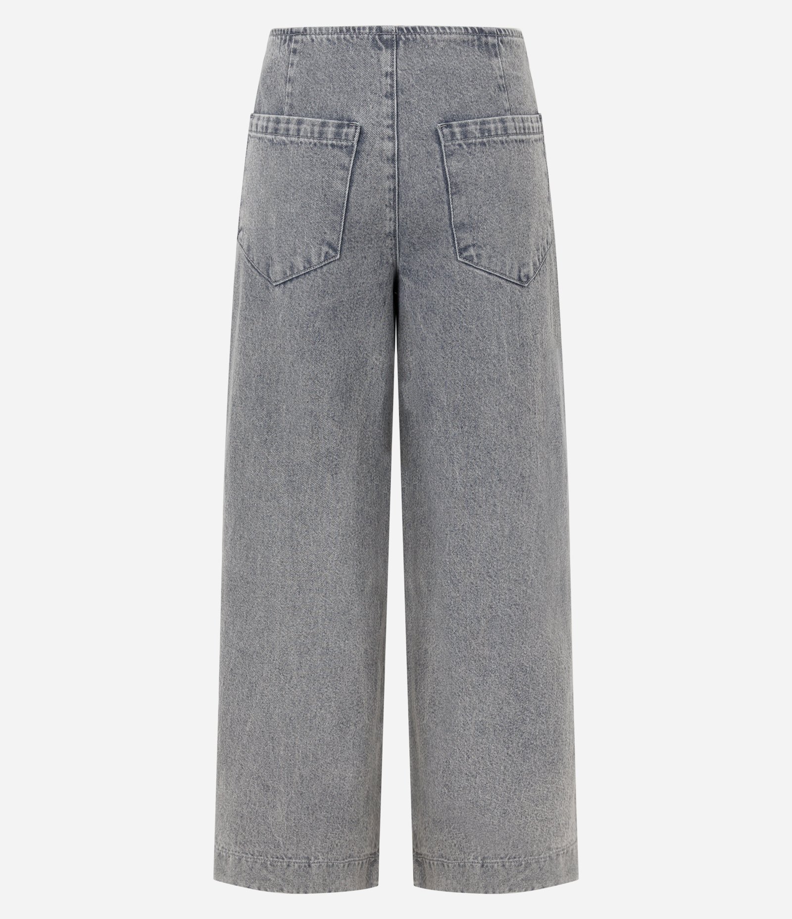 Calça Ampla Cintura Baixa em Jeans com Bolsos Cinza 5
