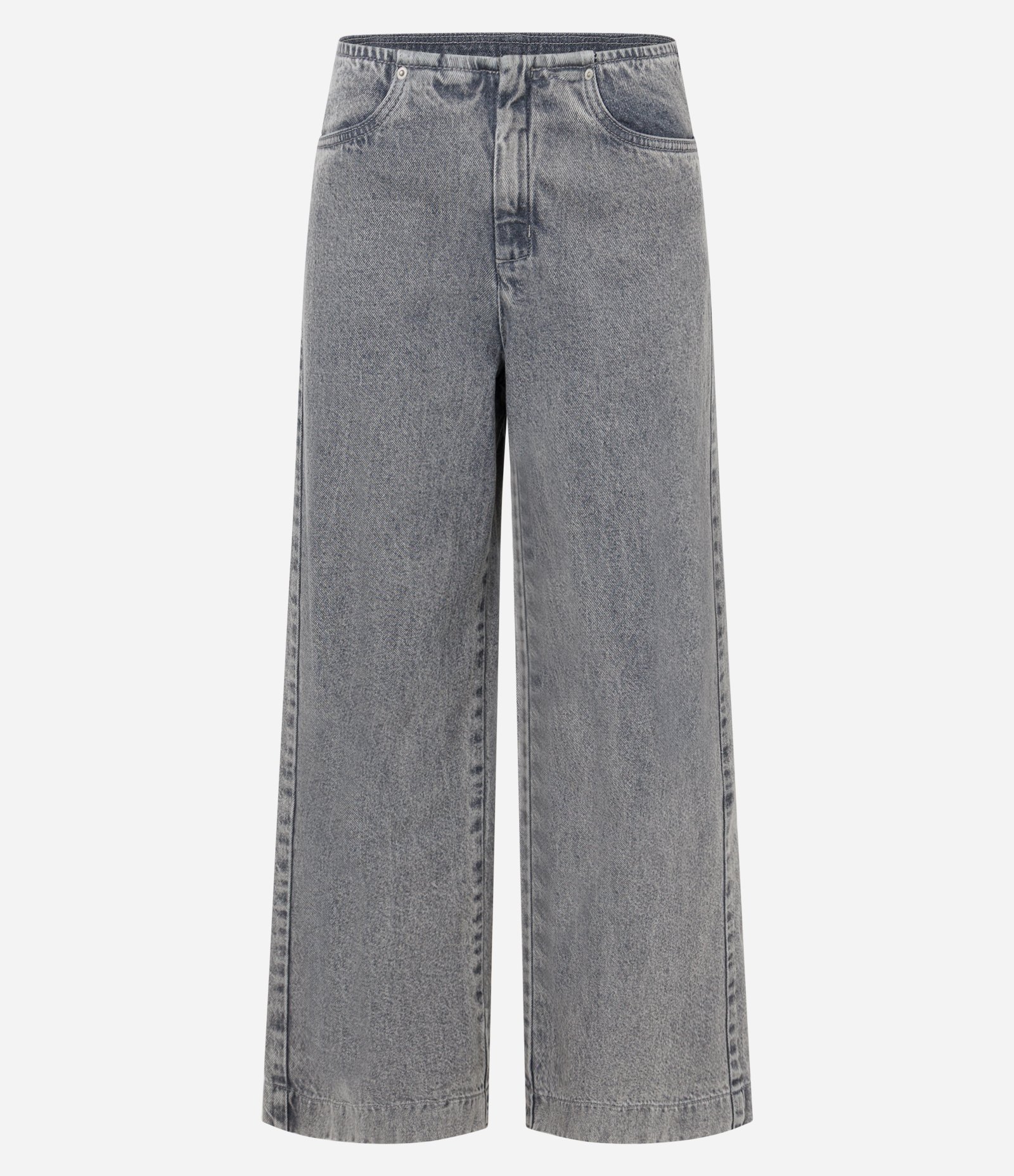 Calça Ampla Cintura Baixa em Jeans com Bolsos Cinza 6