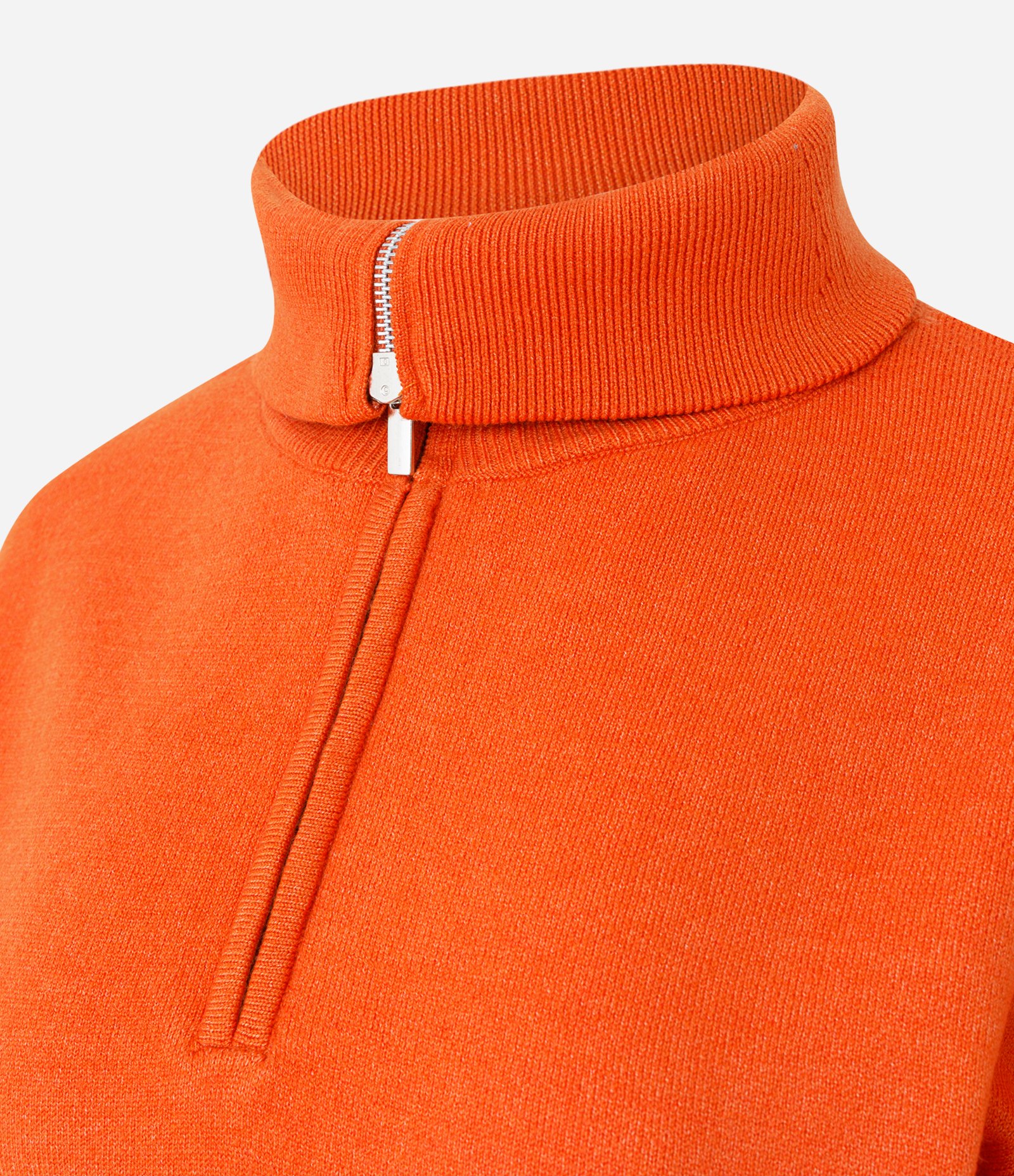 Suéter Regular em Tricô com Gola Alta e Zíper Laranja 2