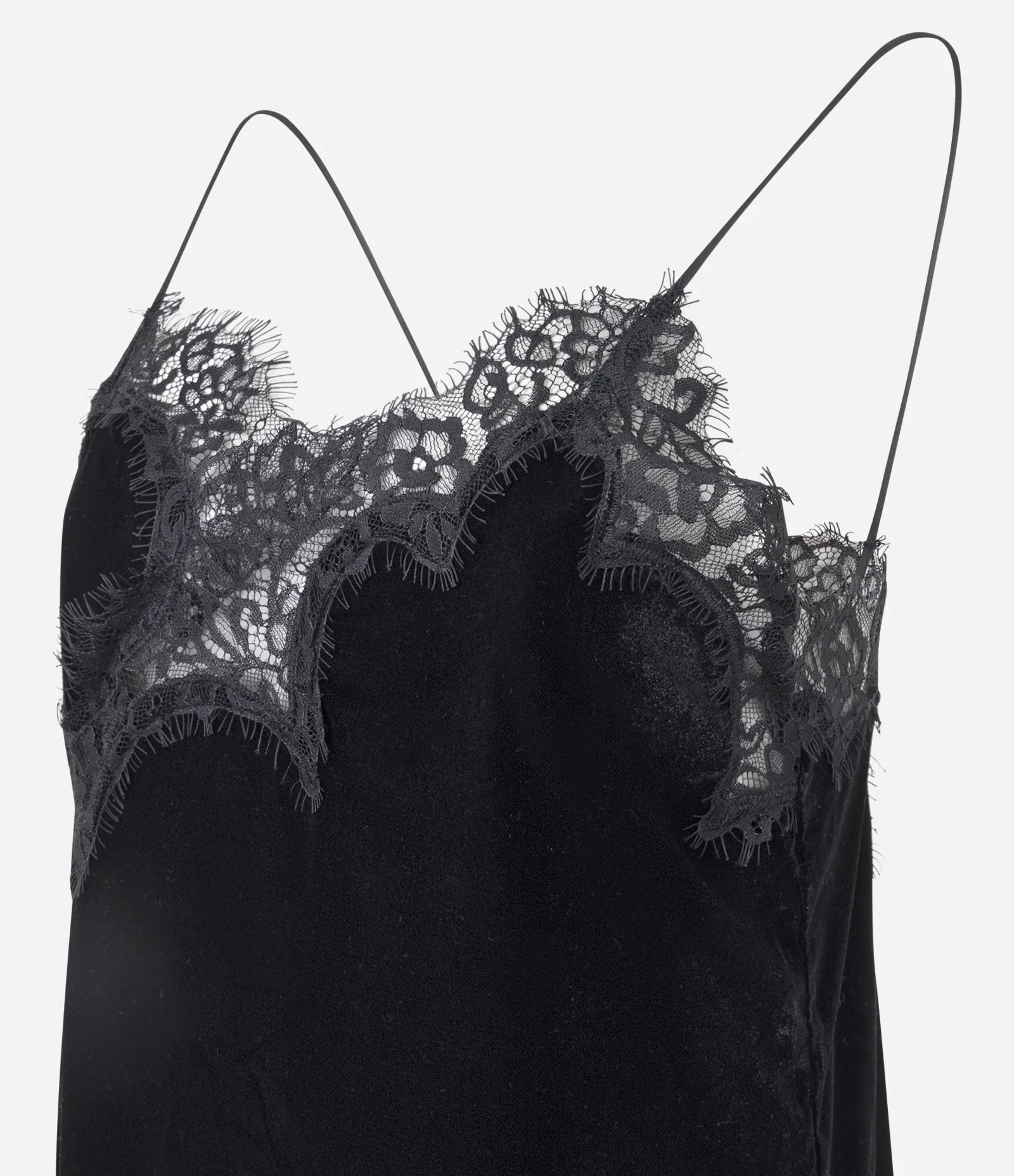 Vestido Curto em Veludo com Renda e Ponta Anthracite 2