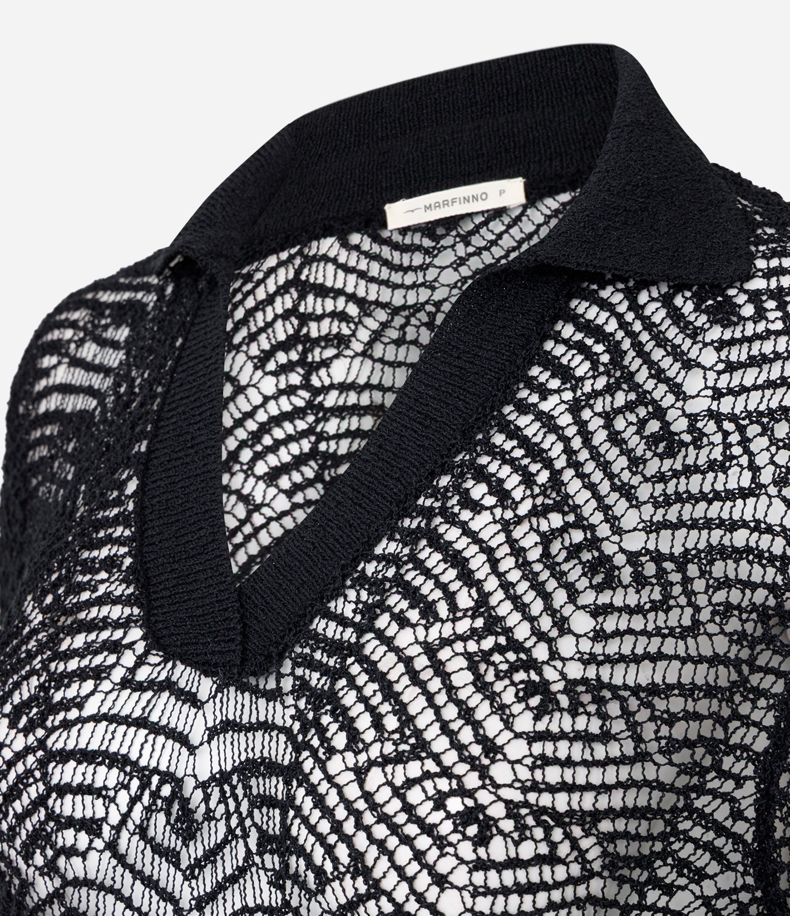 Blusa em Tricô com Gola Polo e Ponto Vazado Preto 6