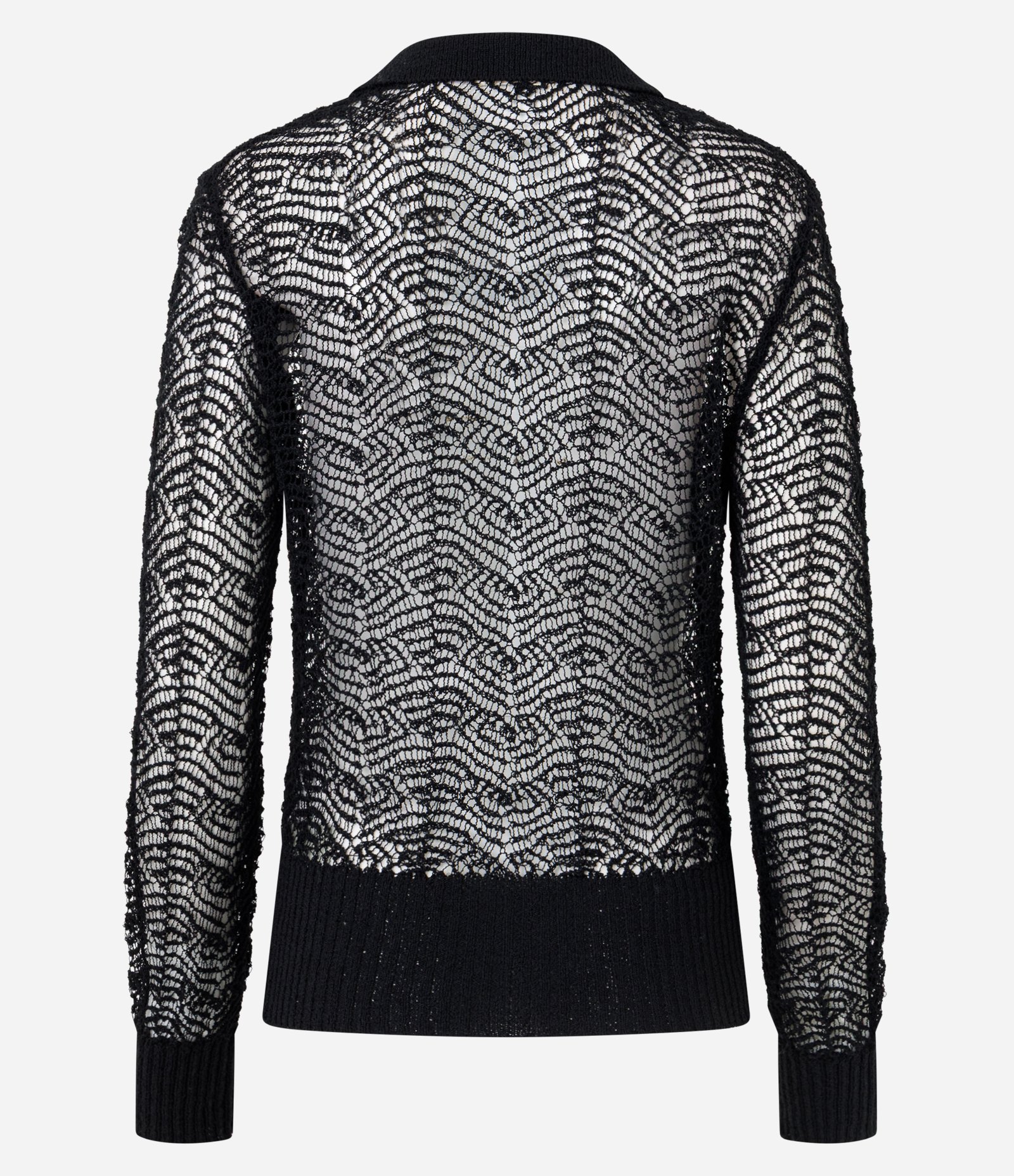 Blusa em Tricô com Gola Polo e Ponto Vazado Preto 7