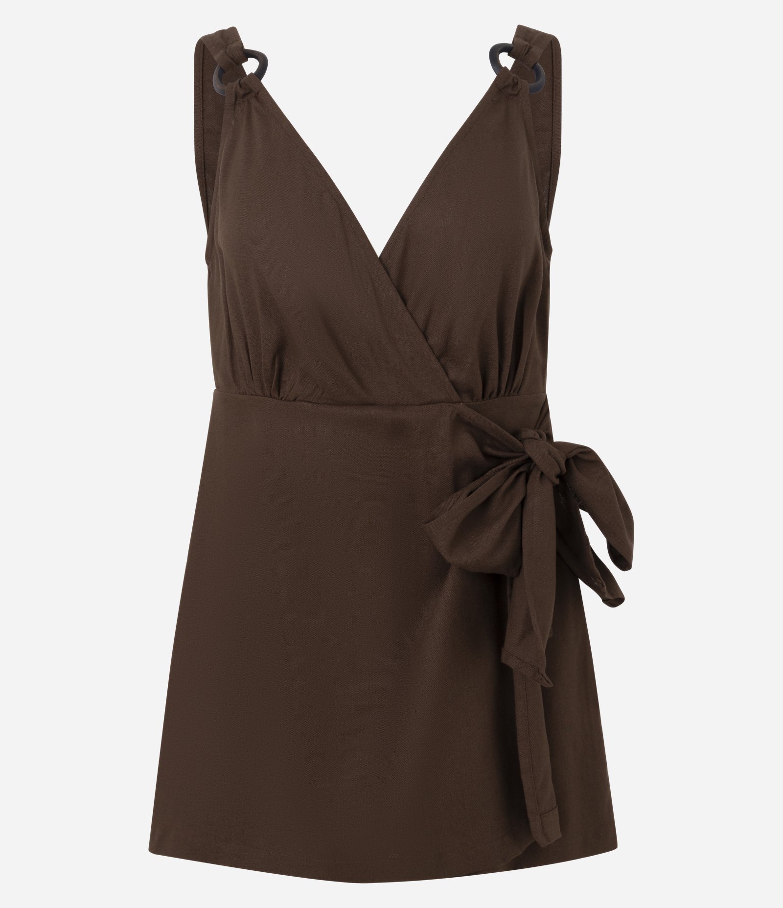 Macaquinho em Viscolinho com Amarração Lateral e Argola nas Alças Marrom 1