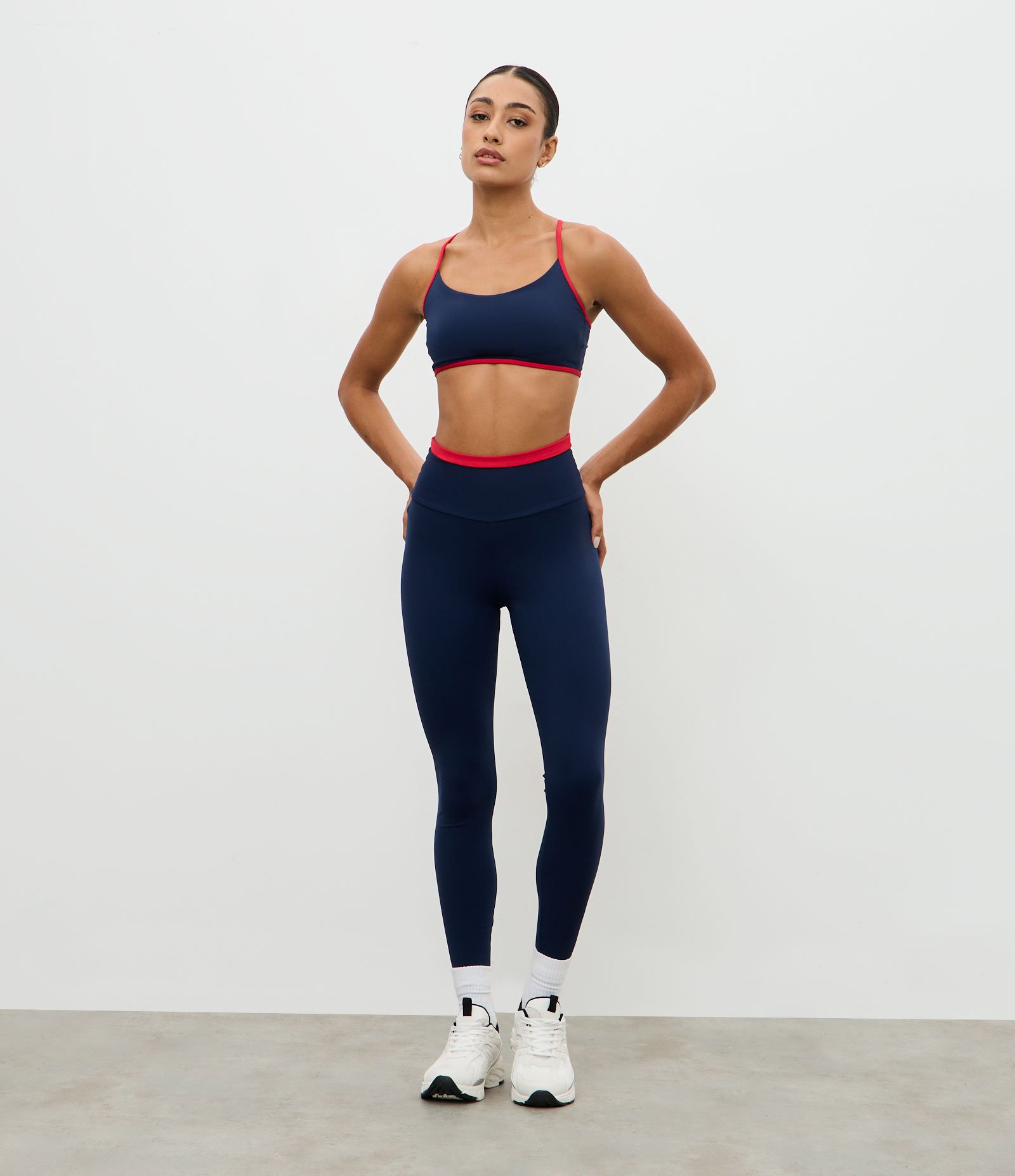 Calça Legging Esportiva com Cós Contrastante Azul/Laranja 1