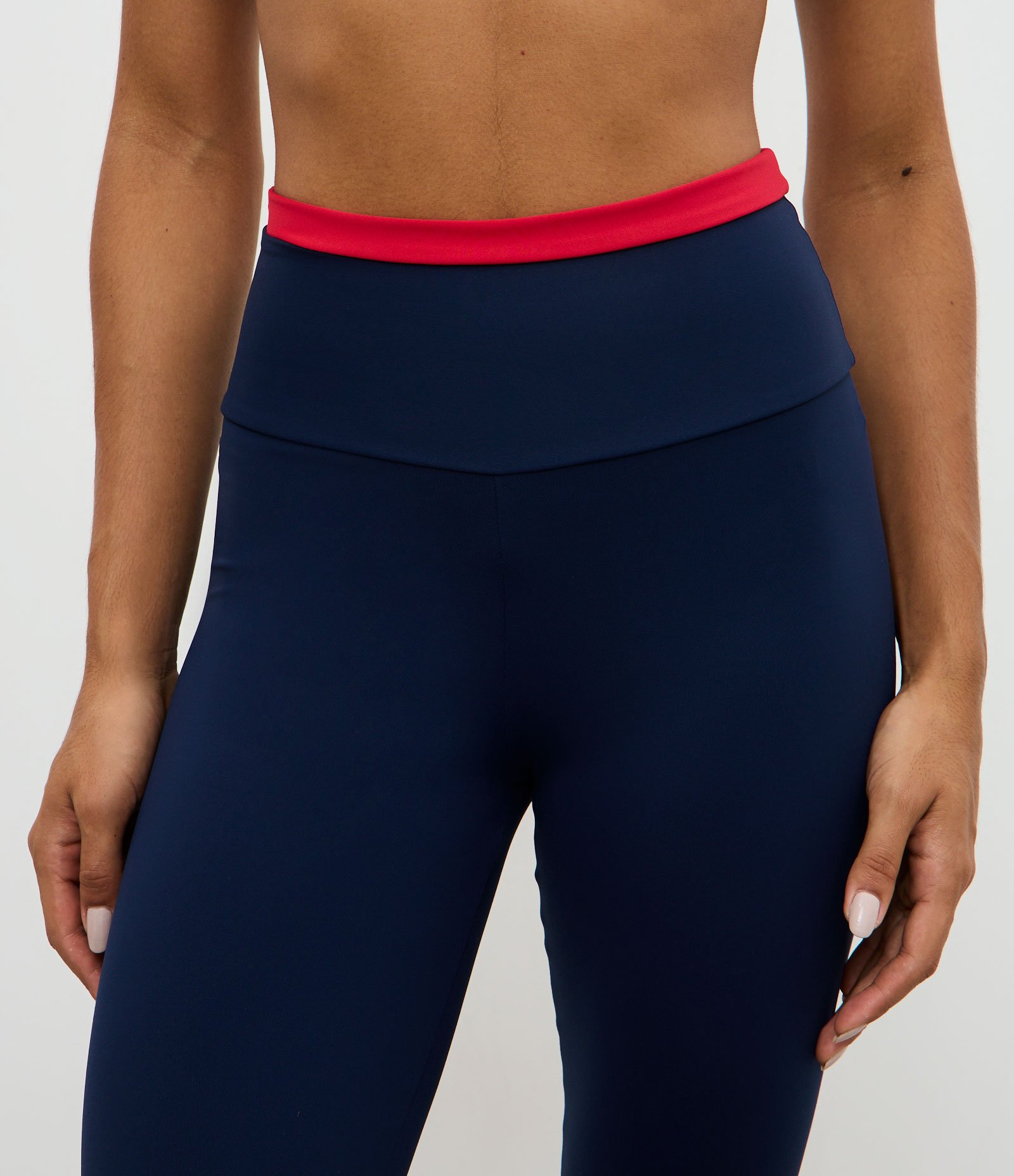 Calça Legging Esportiva com Cós Contrastante Azul/Laranja 3
