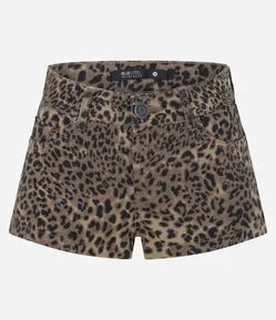 Short Micro Cintura Baixa em Sarja com Estampa Onça
