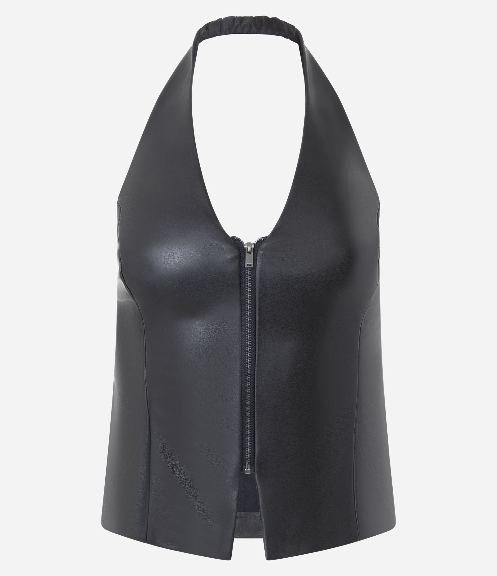 Blusa Frente Única em PU com Zíper Frontal Preto 1