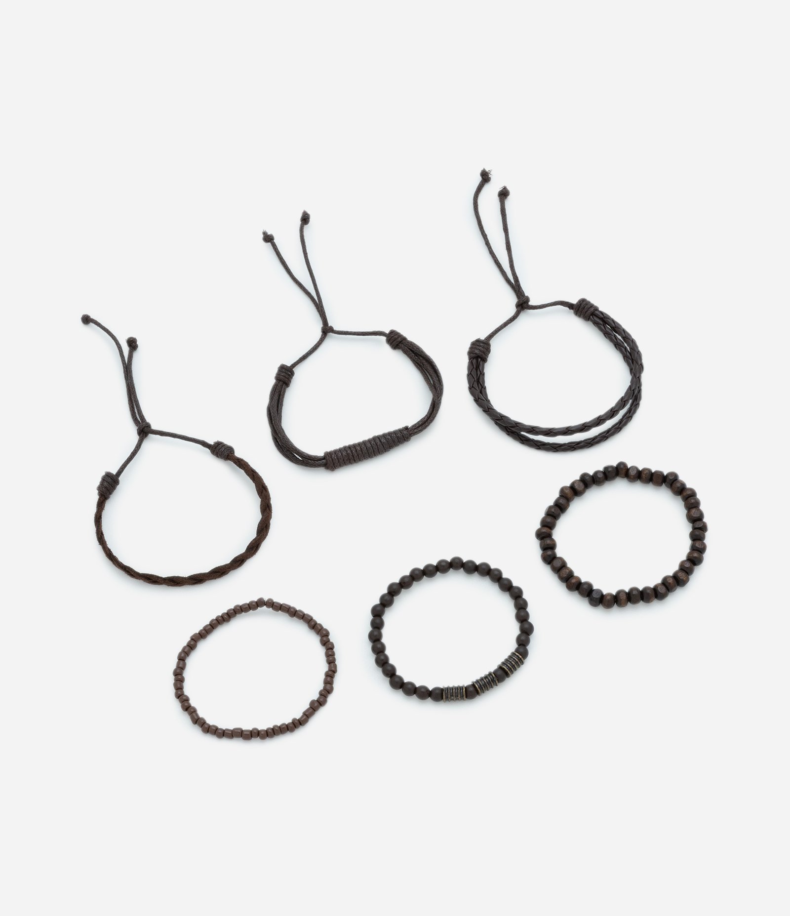 Kit 6 Pulseiras Masculinas Trançadas e com Bolinhas Marrom 1