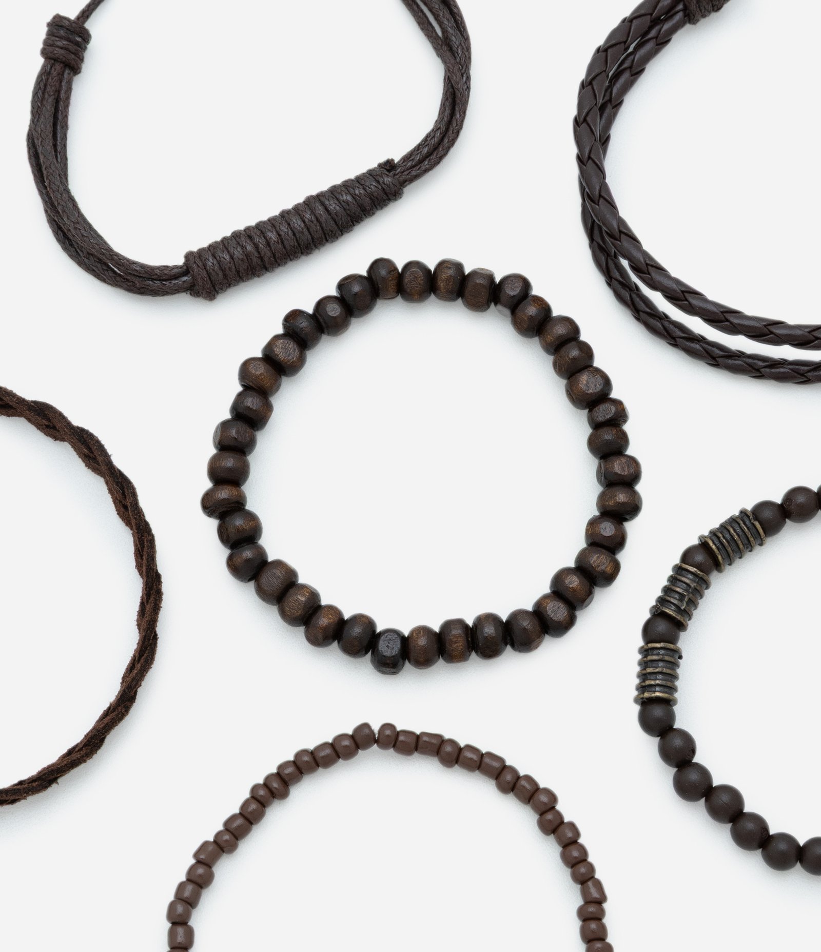 Kit 6 Pulseiras Masculinas Trançadas e com Bolinhas Marrom 2