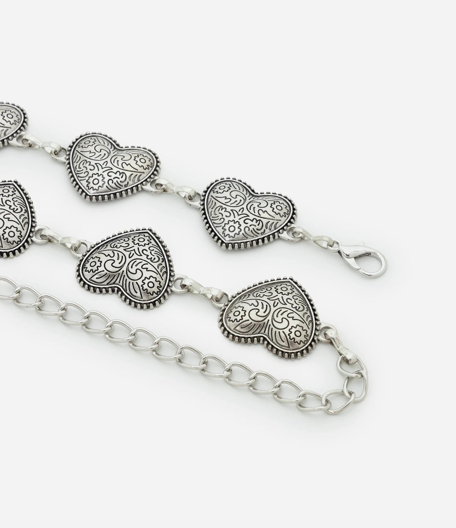 Cinto Metal Texturizado com Corações Curve & Plus Size Prata 2