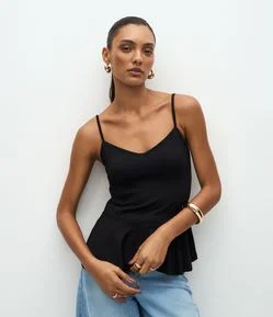 Blusa Peplum em Ponto Roma com Alça Fina Regulável