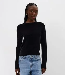Blusa Manga Longa em Tricô com Fenda na Manga