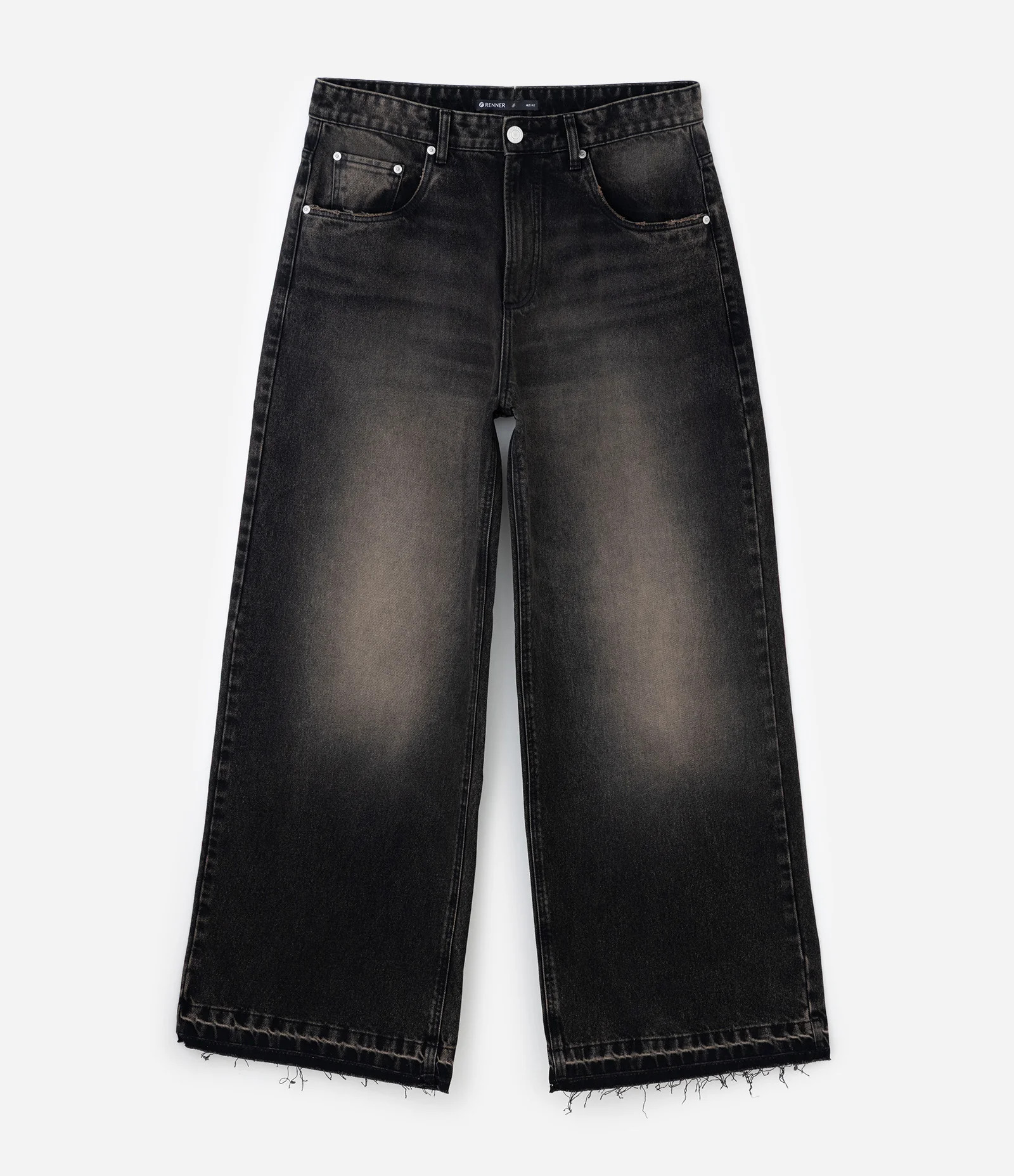 Calça Mega Baggy em Jeans com Barra Desfiada Preto 5