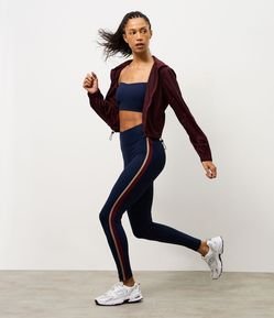 Calça Legging Esportiva em Microfibra com Recorte Contrastante