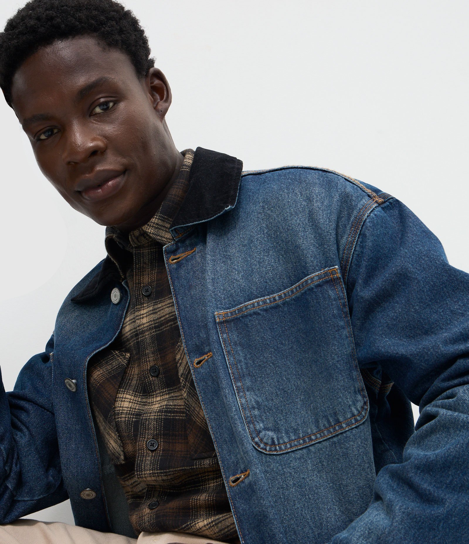 Jaqueta Oversized em Jeans com Gola de Veludo Azul 1