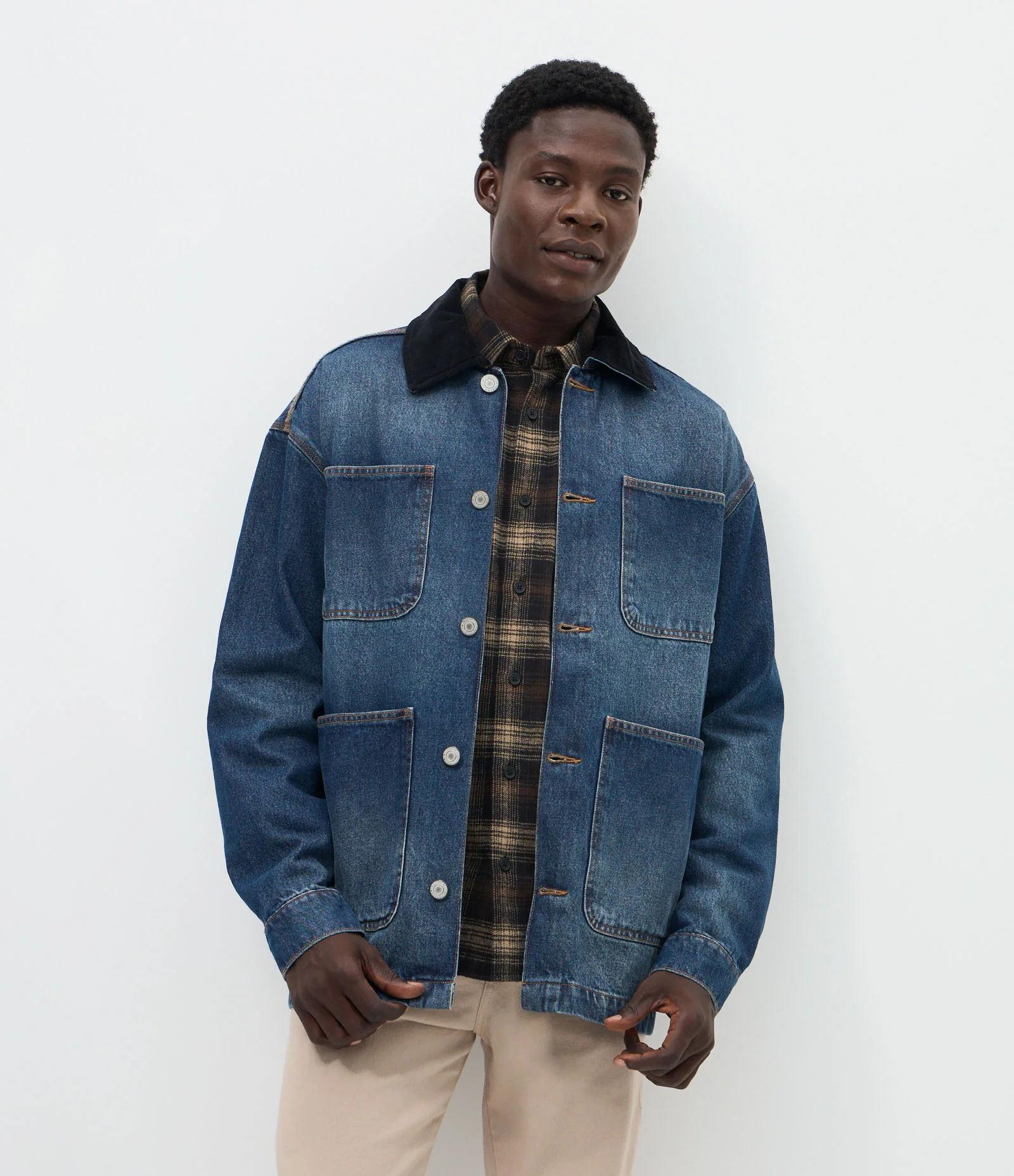 Jaqueta Oversized em Jeans com Gola de Veludo Azul 2