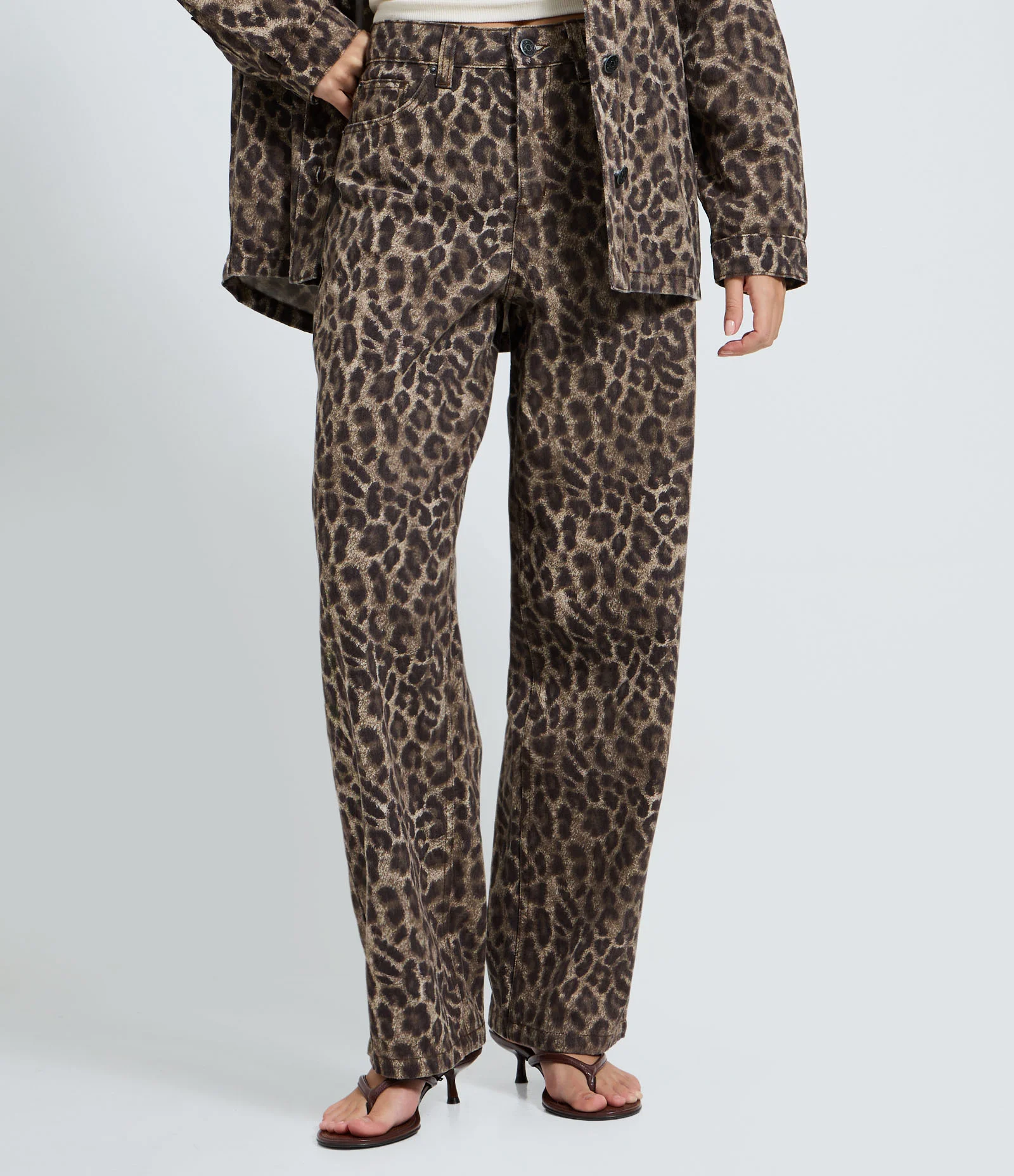 Calça Baggy em Sarja com Cintura Média e Estampa Animal Print Marrom 4