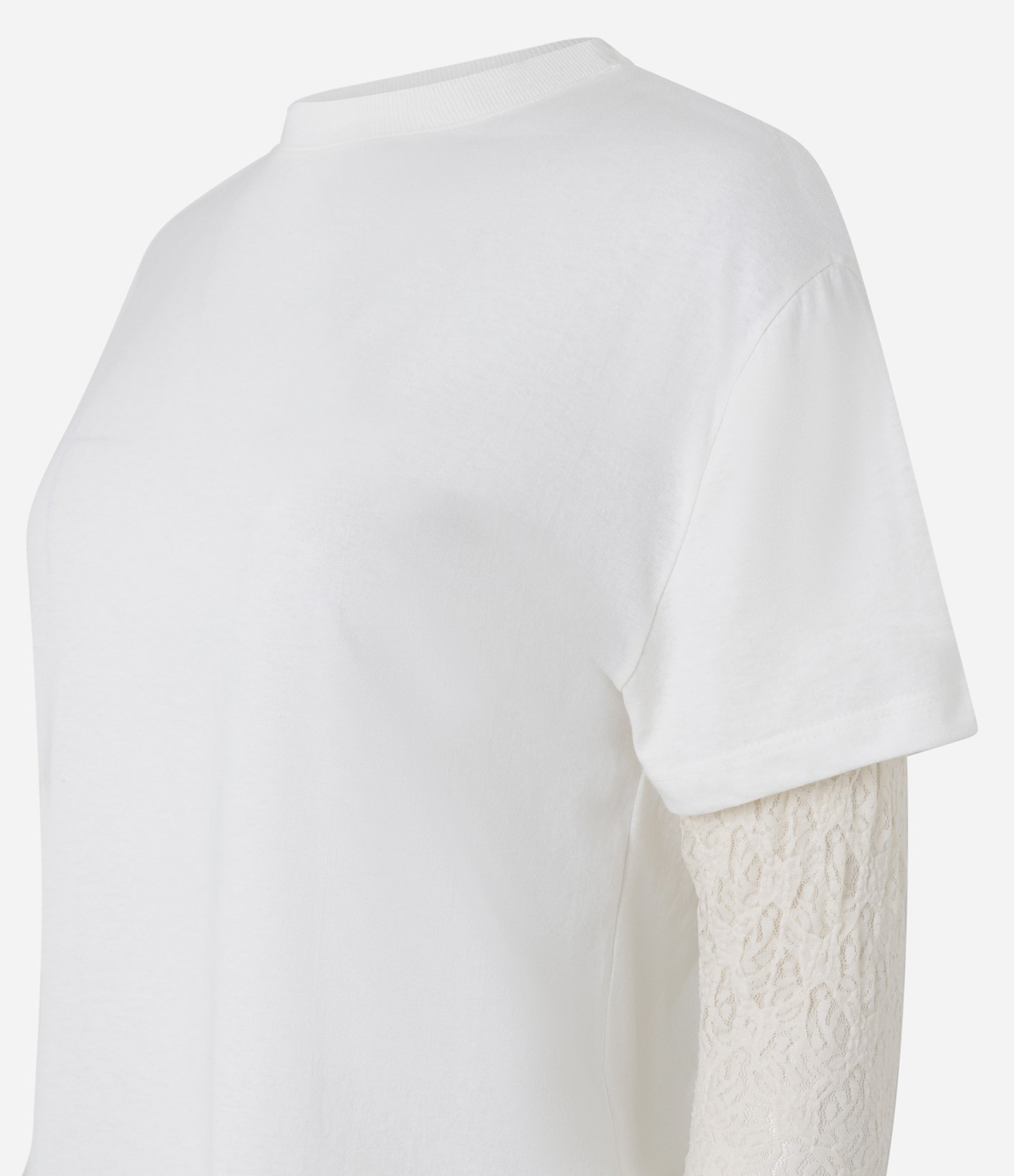 Camiseta com Manga Longa de Renda Sobreposta Off White 2