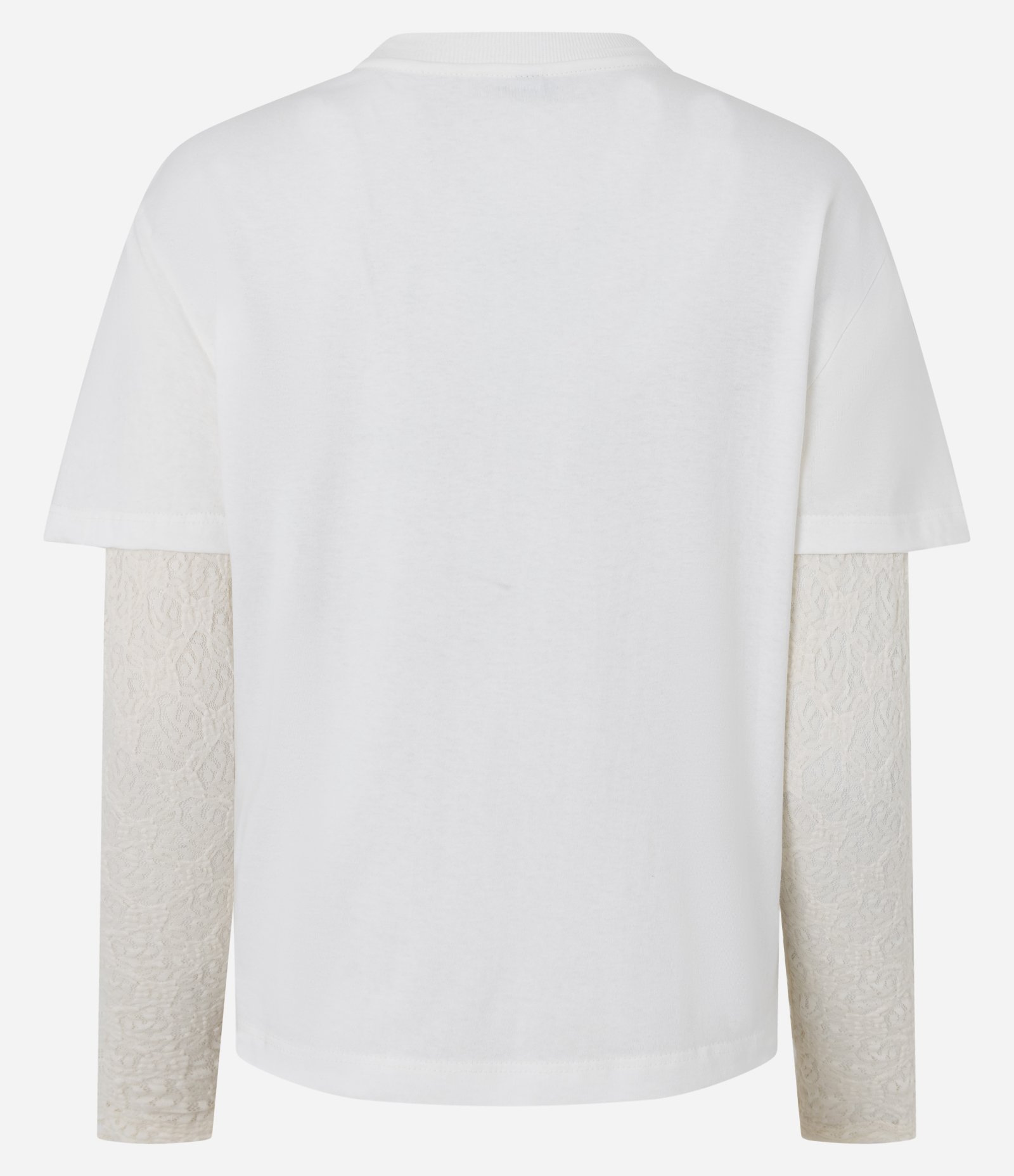 Camiseta com Manga Longa de Renda Sobreposta Off White 3