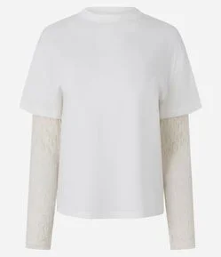 Camiseta com Manga Longa de Renda Sobreposta