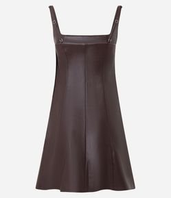 Vestido Skater em PU Curto com Decote Reto