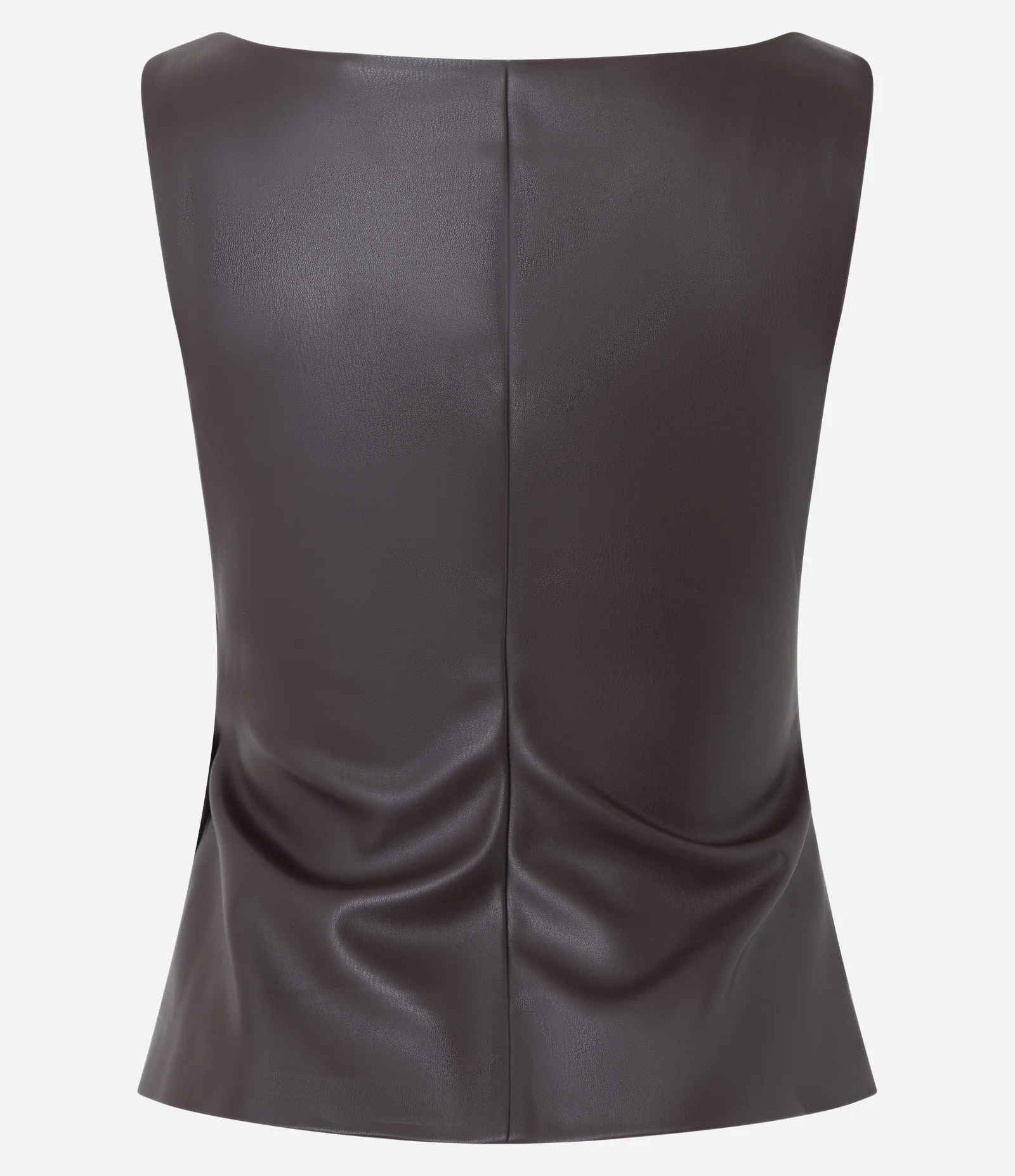 Blusa Peplum Tomara que Caia em PU com Recortes Estruturados Marrom 1