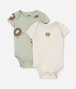 Kit 02 Bodies Infantil com Estampa Urso – Tam 0 a 18 Meses