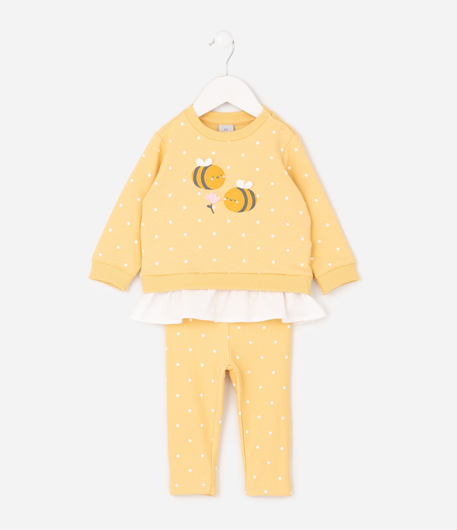 Conjunto Infantil Poá com Abelhinhas e Barra Sobreposta - Tam RN a 18 Meses Amarelo 2