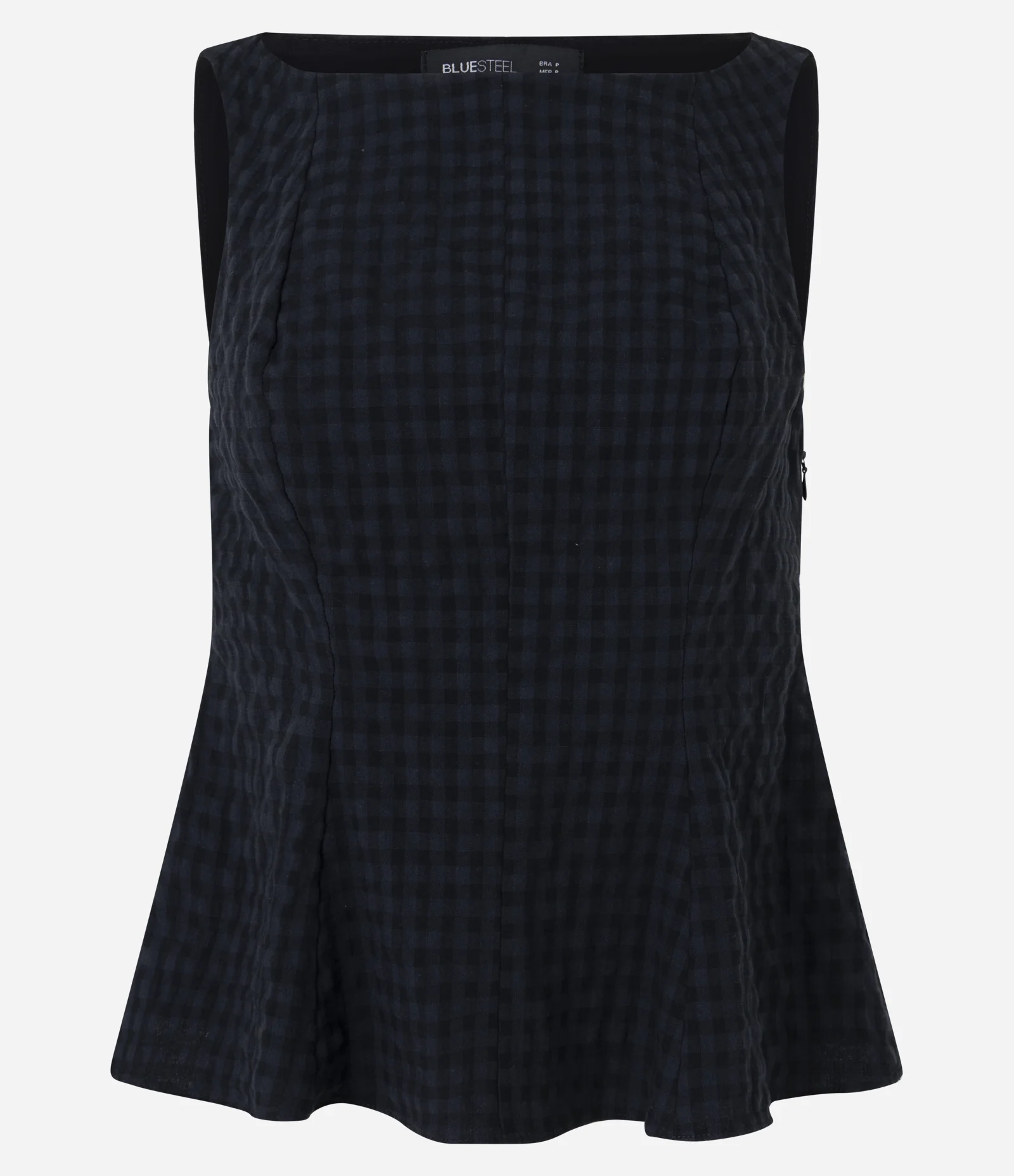 Blusa Peplum em Anarruga com Estampa Xadrez Preto 2