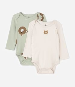 Kit 02 Bodies Infantil com Estampa Urso – Tam 0 a 18 Meses