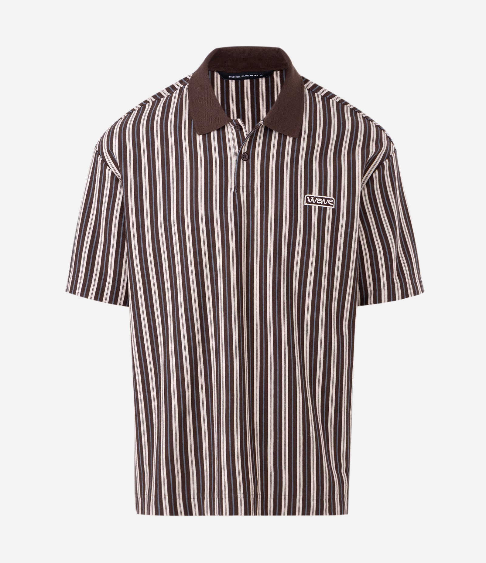 Camiseta Relaxed Manga Curta em Algodão Listrada com Gola Polo Marrom 4