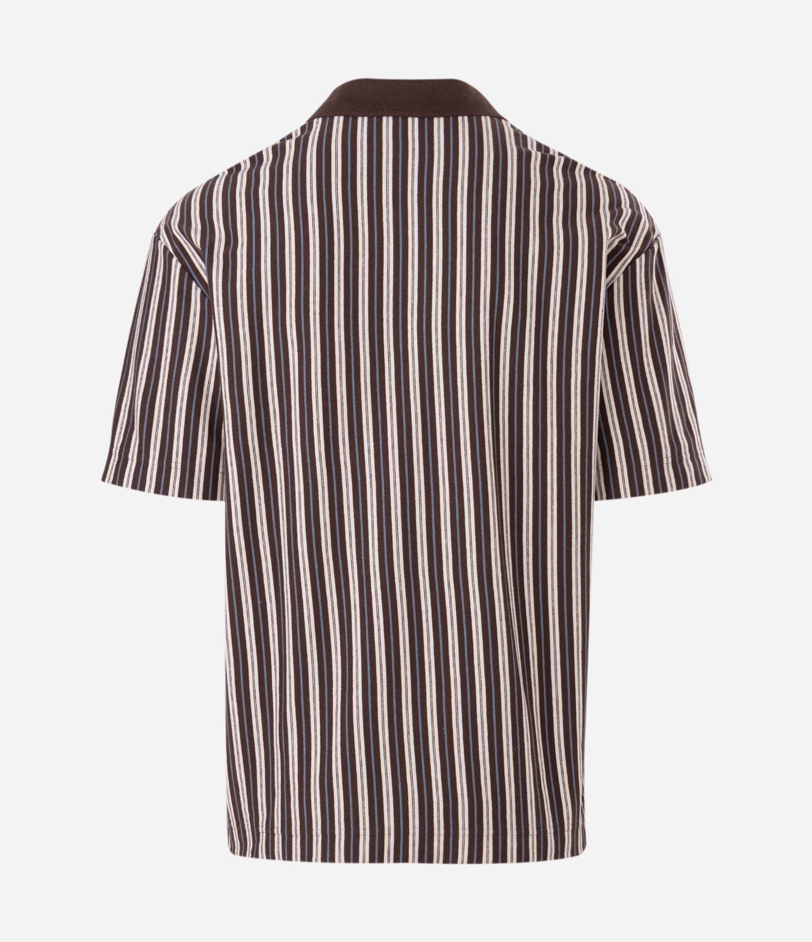 Camiseta Relaxed Manga Curta em Algodão Listrada com Gola Polo Marrom 5