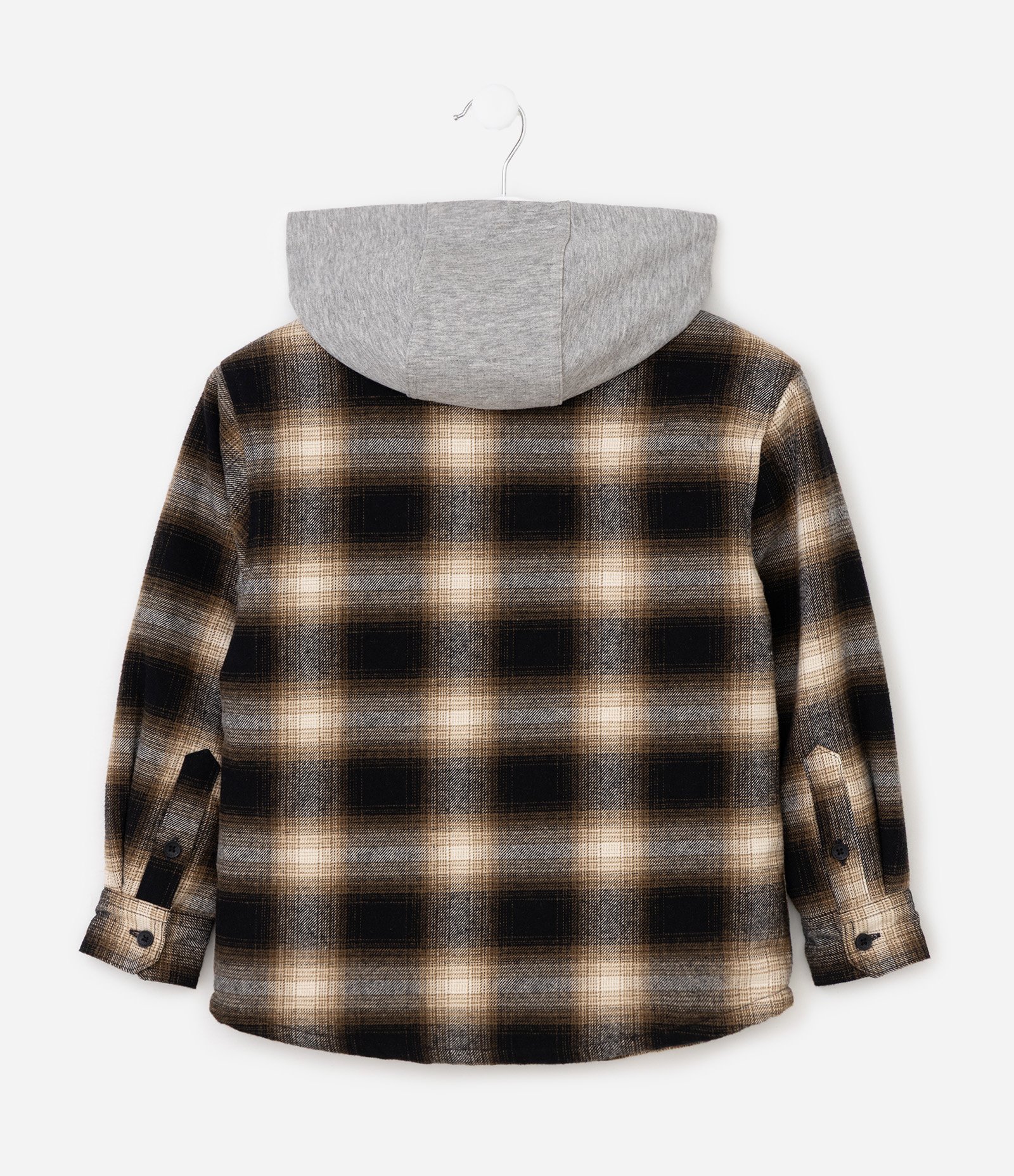 Camisa Infantil Em Algodão Xadrez com Capuz e Forro Interno - Tam 5 a 14 Anos Bege 2