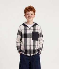 Camisa Infantil Xadrez com Capuz e Bolso Frontal - Tam  5 a 14  Anos