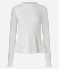 Blusa Peplum Manga Longa em Ponto Roma com Barra Ampla