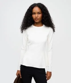 Blusa Peplum Manga Longa em Ponto Roma com Barra Ampla