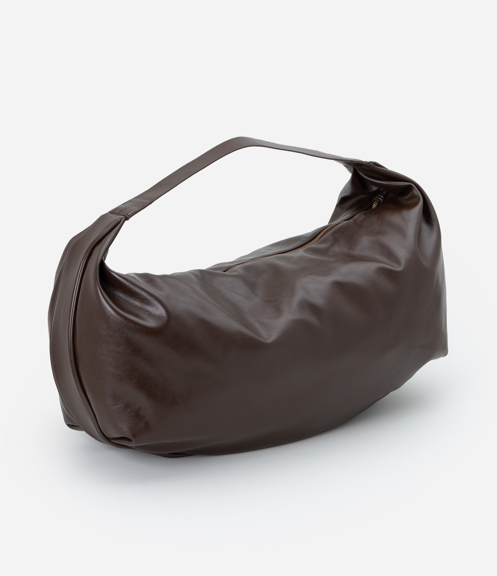 Bolsa Hobo Glossy Grande em PU com Alça Larga Marrom 3
