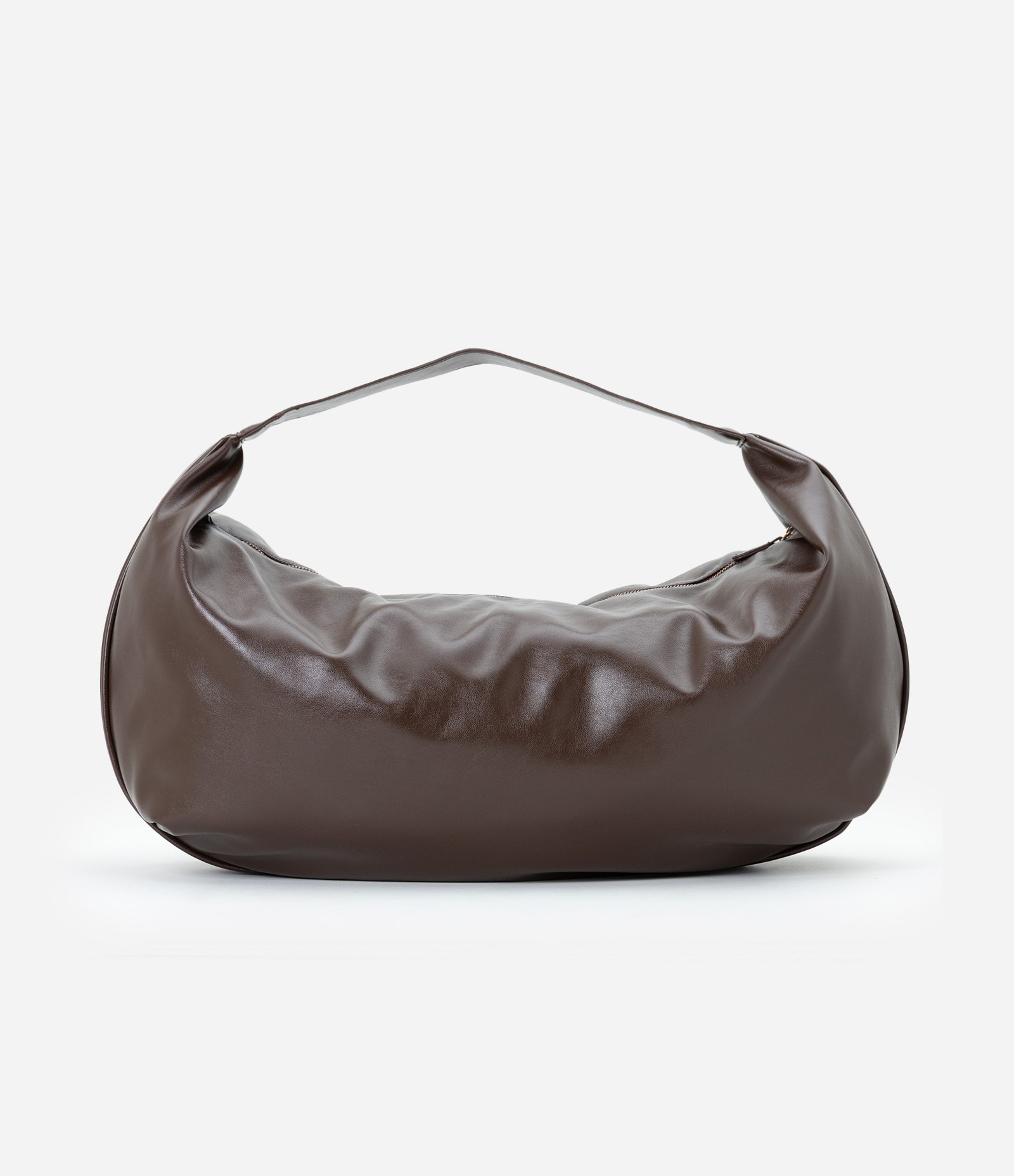 Bolsa Hobo Glossy Grande em PU com Alça Larga Marrom 5