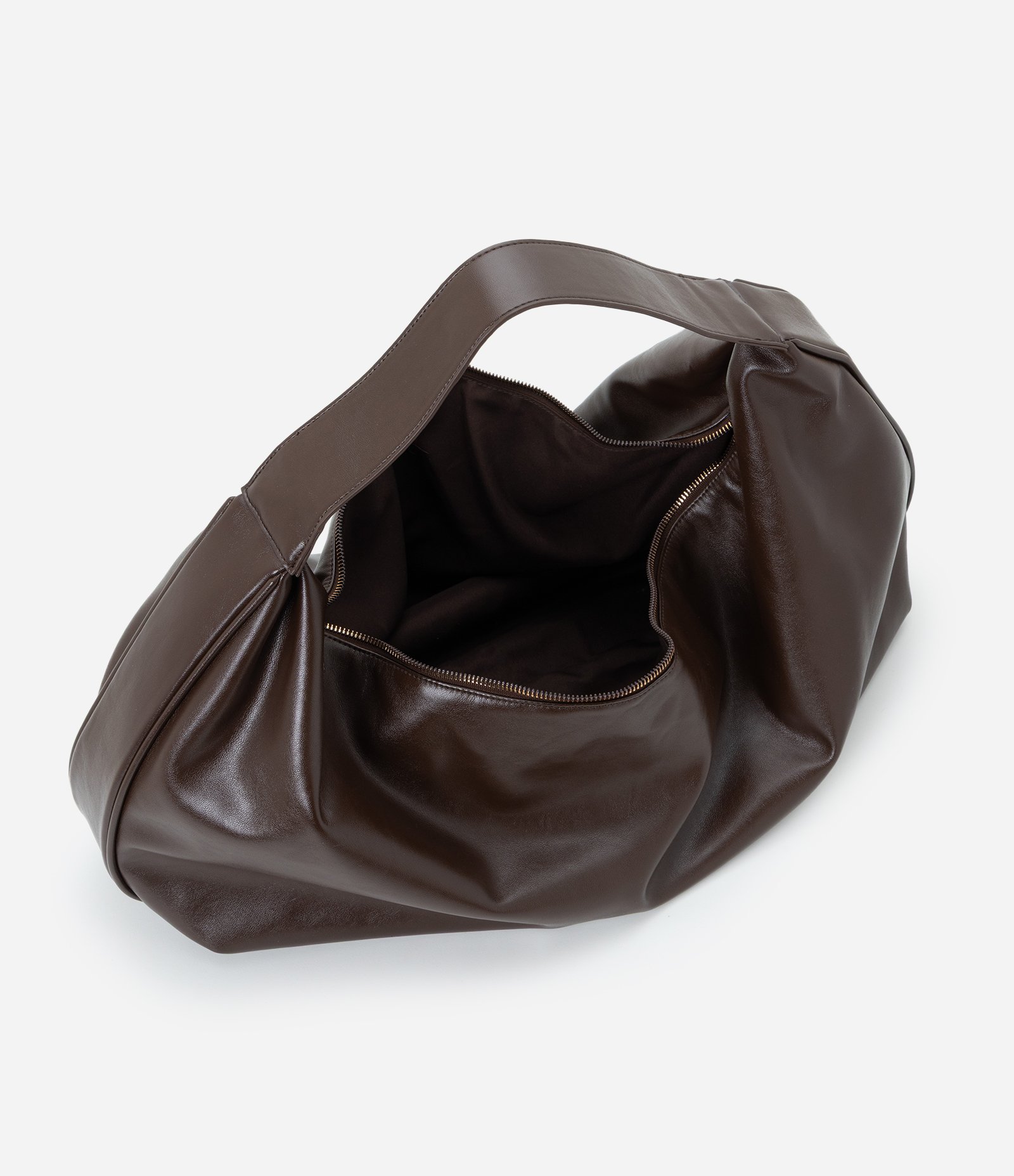 Bolsa Hobo Glossy Grande em PU com Alça Larga Marrom 8