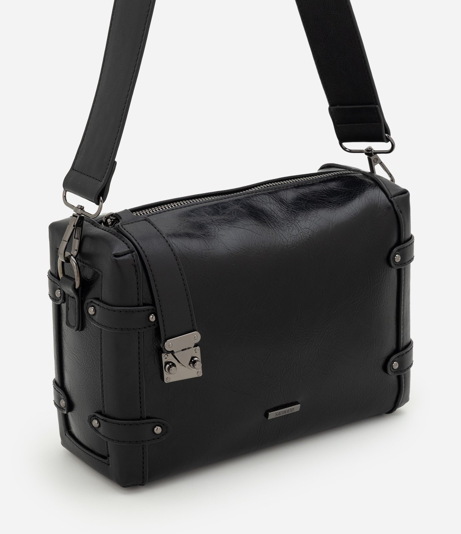 Bolsa Shoulder Média em PU com Alça Larga Preto 1